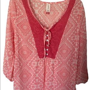 No Boundaries Salmon Blouse 3/4 Sleeves Medium